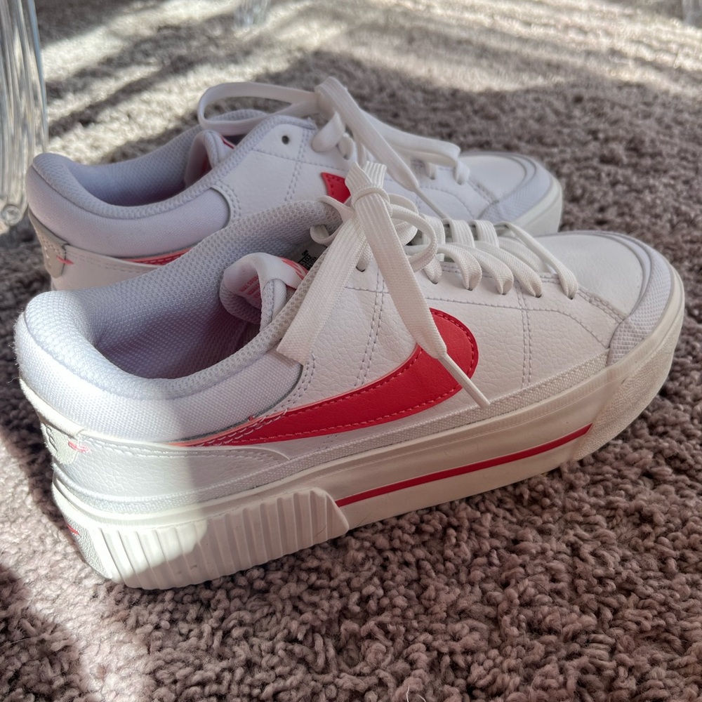 Nike White and Coral Color Court Legacy Lift